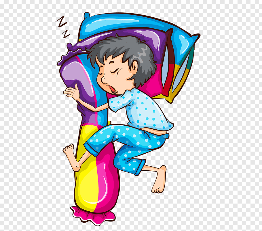 Boy sleeping on multicolored pillows illustration, graphy.