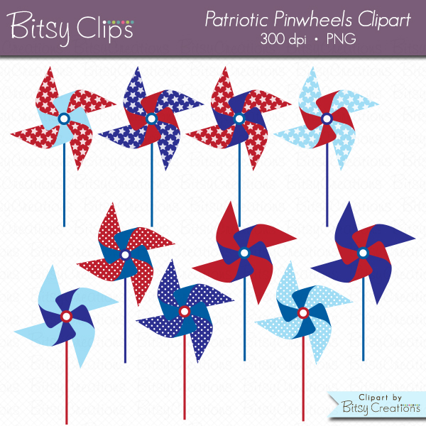Patriotic Pinwheels Clipart Commercial Use Clip Art INSTANT Download.