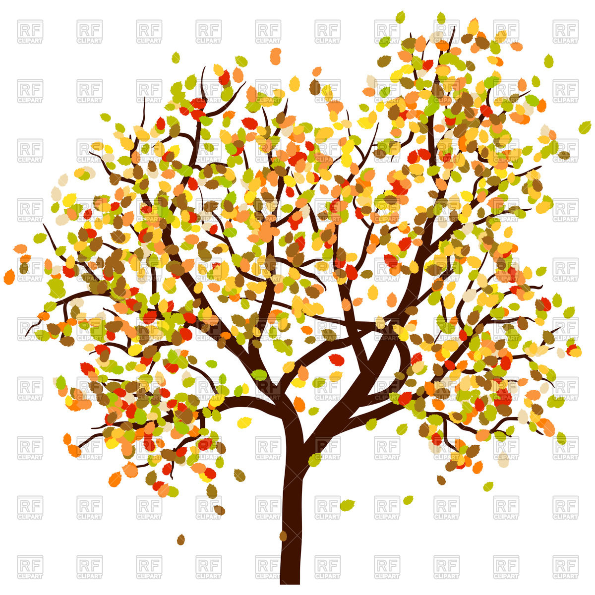 Autumn birch tree with falling leaves Vector Image #106814.