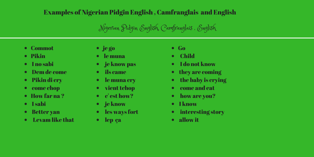 NIGERIAN PIDGIN ENGLISH.