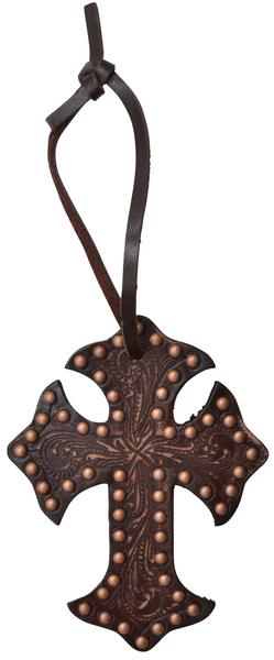 Brown Leather Saddle Cross with Copper Studs.