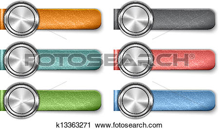 Clipart of Blank metallic web elements with color leather straps.