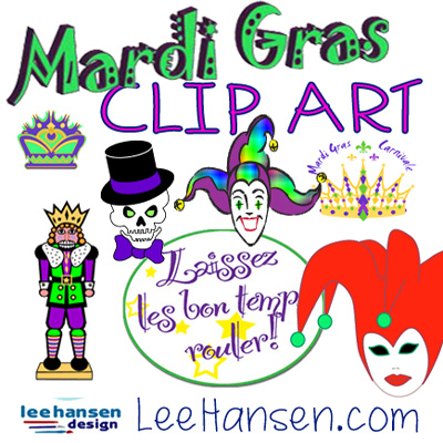 Mardi Gras Clip Art, Borders, Fat Tuesday Carnivale Graphics.