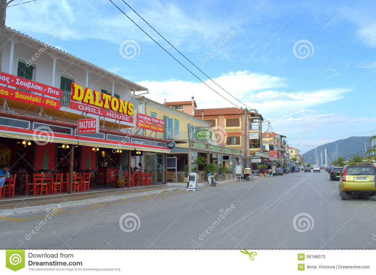 Coastal Street,Lefkada Town Greece Editorial Stock Photo.