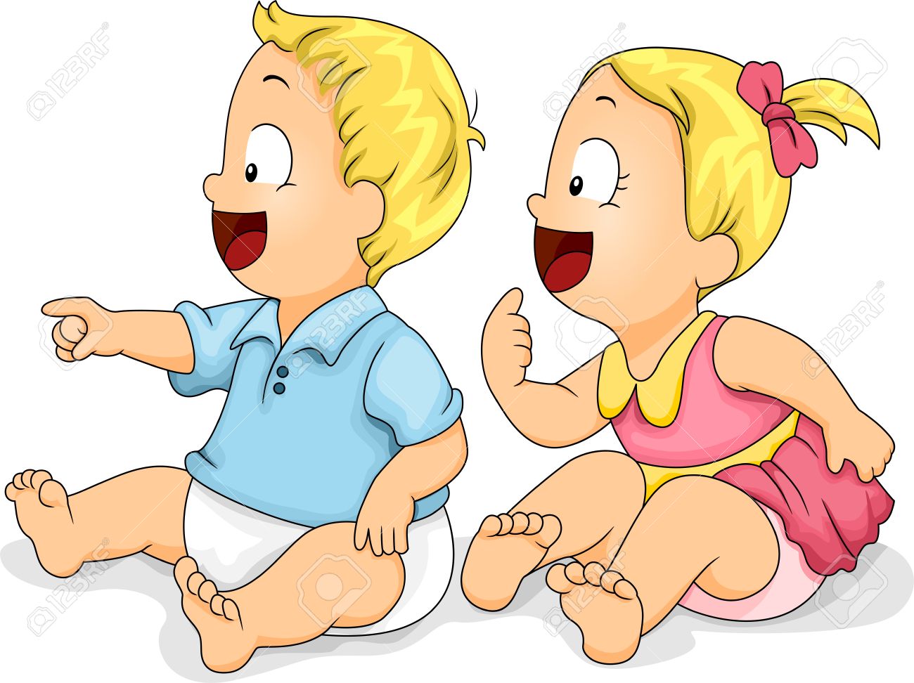 Illustration Showing Side View Of Happy Boy And Girl Toddlers.