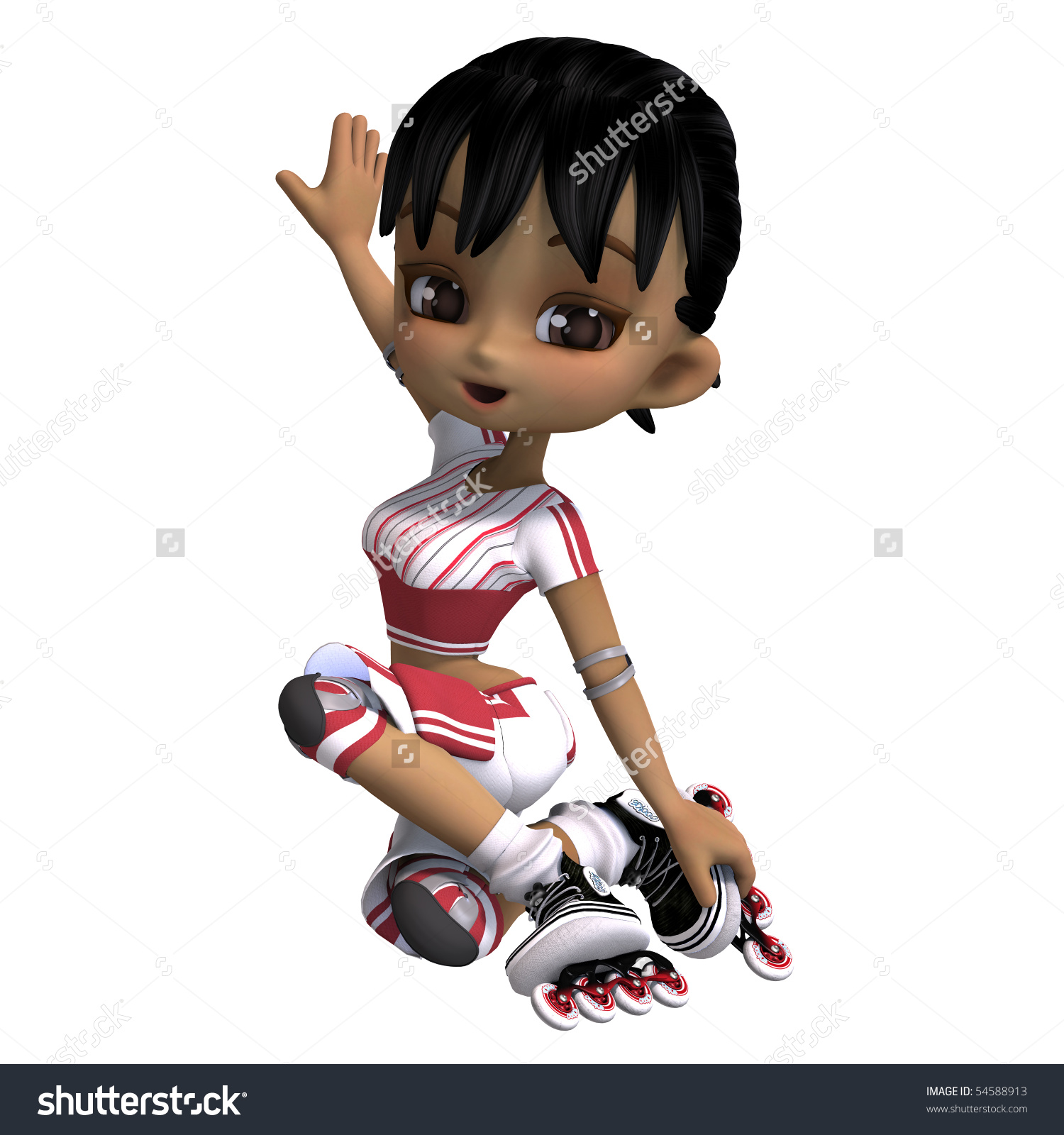 Cute Cartoon Girl With Inline Skates. 3d Rendering With Clipping.