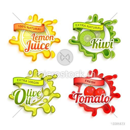 Creative Stickers of Natural Lemon Juice, Kiwi, Olive Oil and.