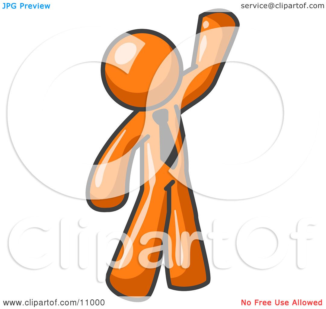Friendly Orange Man Greeting and Waving Clipart Illustration.