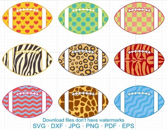 Cute Football Clipart SVG, Zebra Striped, Leopard, Chevron, Polka Dot,  Heart DXF Silhouette Cricut Cut Files Commercial use.