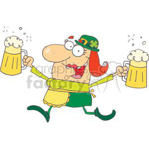 Happy Woman Leprechaun With Two Pints of Beer clipart. Royalty.