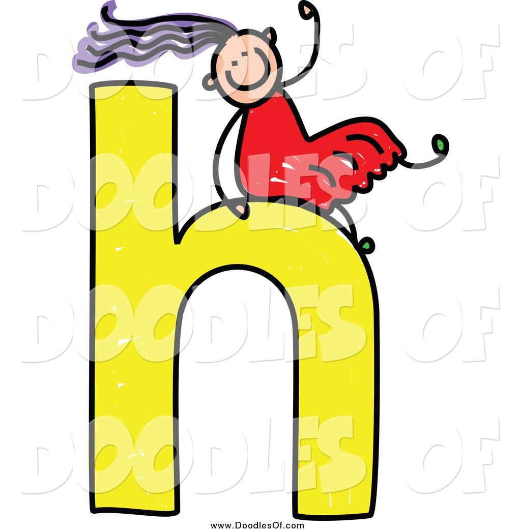 Vector Clipart of a Doodle Girl Sliding on a Lowercase.