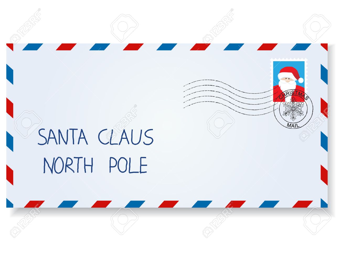 letter to santa claus with stamps and postage marks.