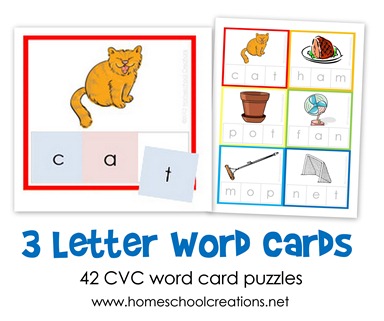 Three Letter Word Cards ~ Free Printable.