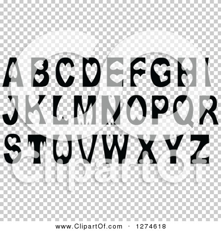 Clipart of Black and White Capital Alphabet Letters with Heart.