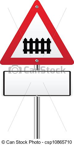 Vector Clip Art of Level crossing with barrier ahead sign.