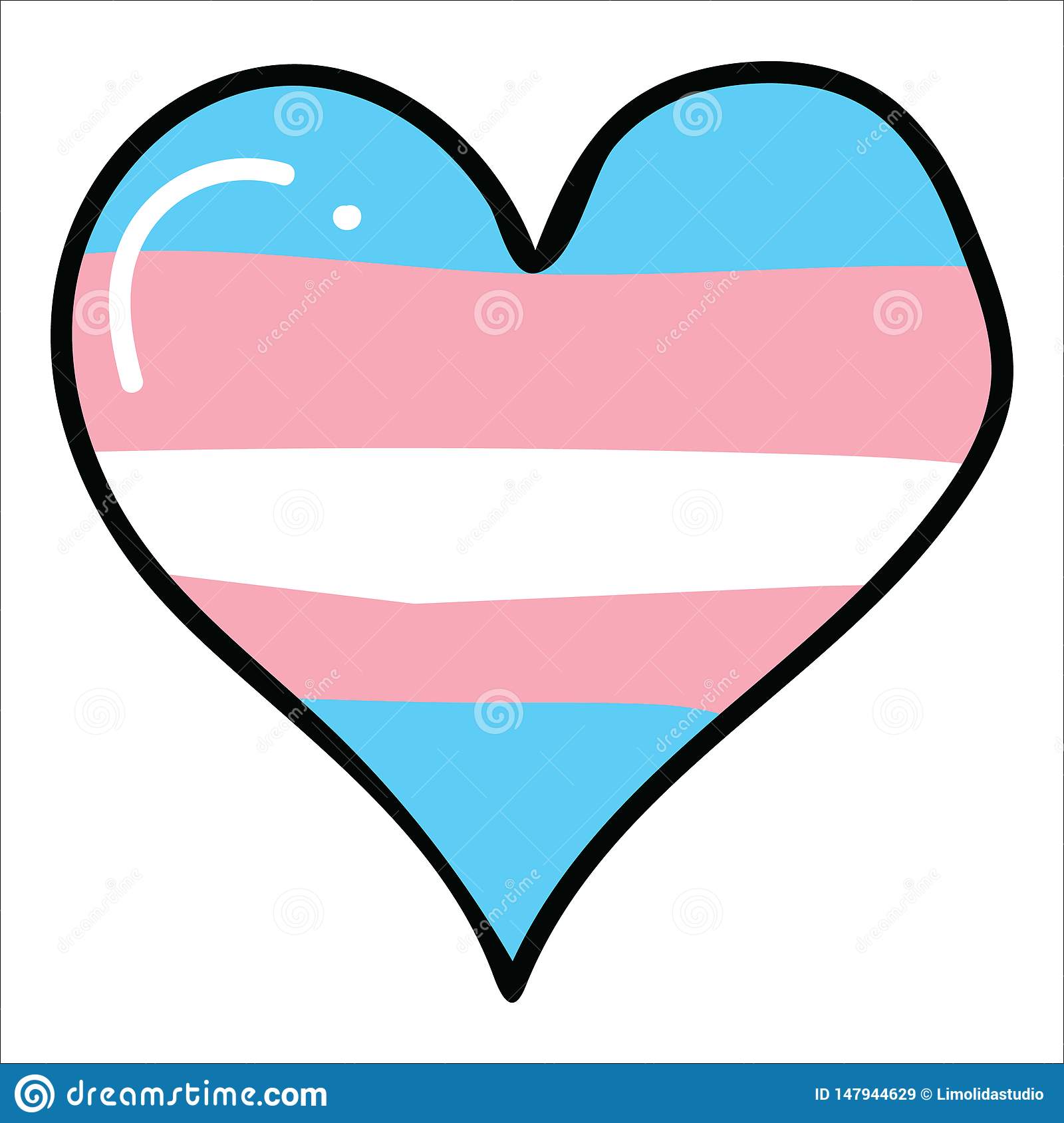 Cute Transgender Heart Cartoon Illustration Motif Set. Hand.