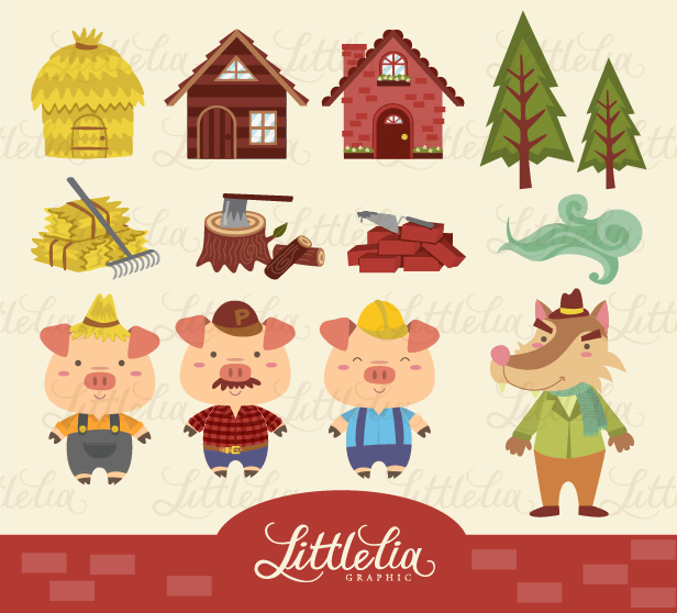 litle lia: Three little pig clipart.
