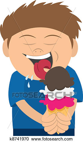 Kid Licking an Ice Cream Cone Clipart.