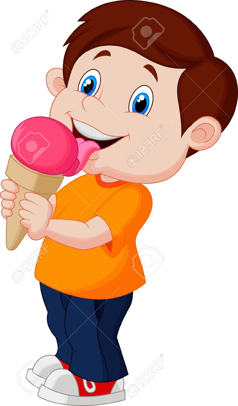 Cute boy cartoon licking ice cream.