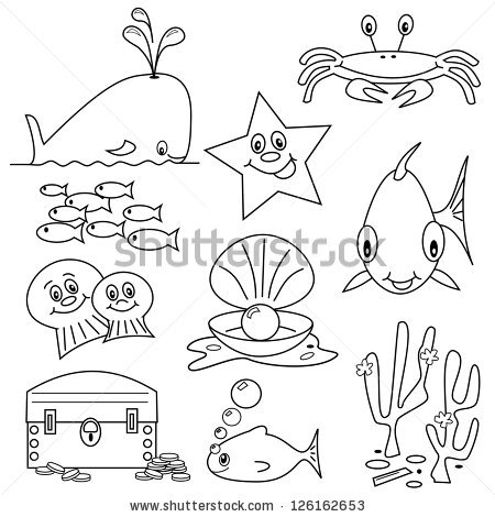 Selection Sea Life Clip Art Cartoons Stock Vector 126162653.
