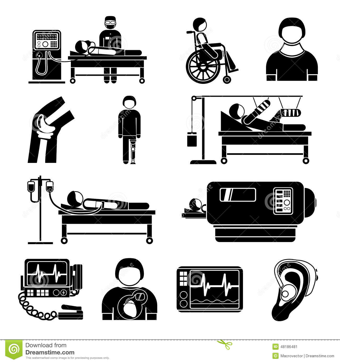 Life Support Equipments Cliparts Icons Stock Vector.