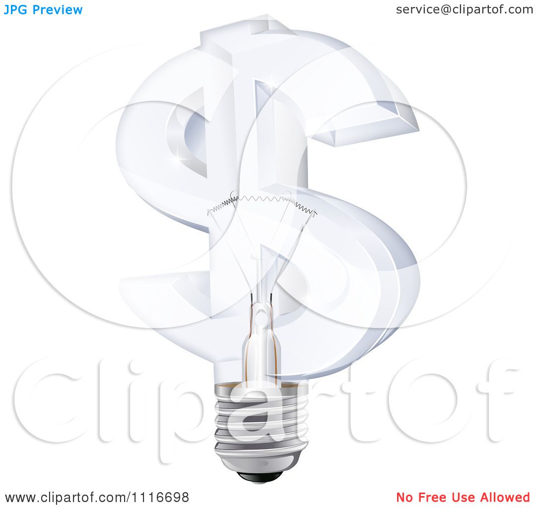 Vector Clipart 3d Glass Dollar Symbol Light Bulb.