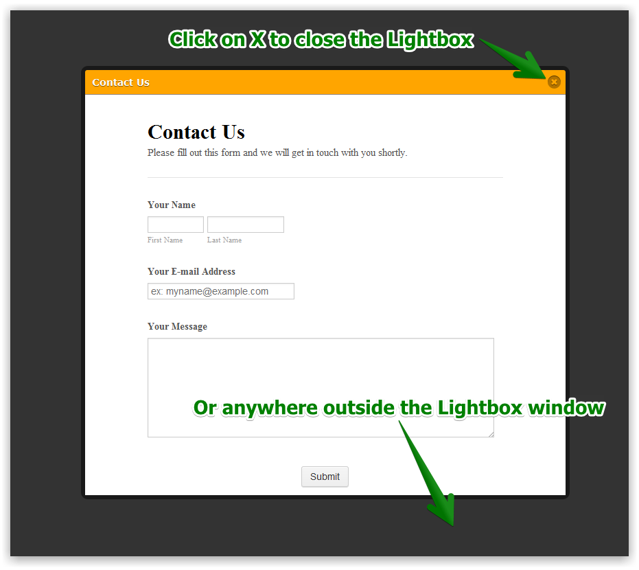 How can I create a close button for lightbox.