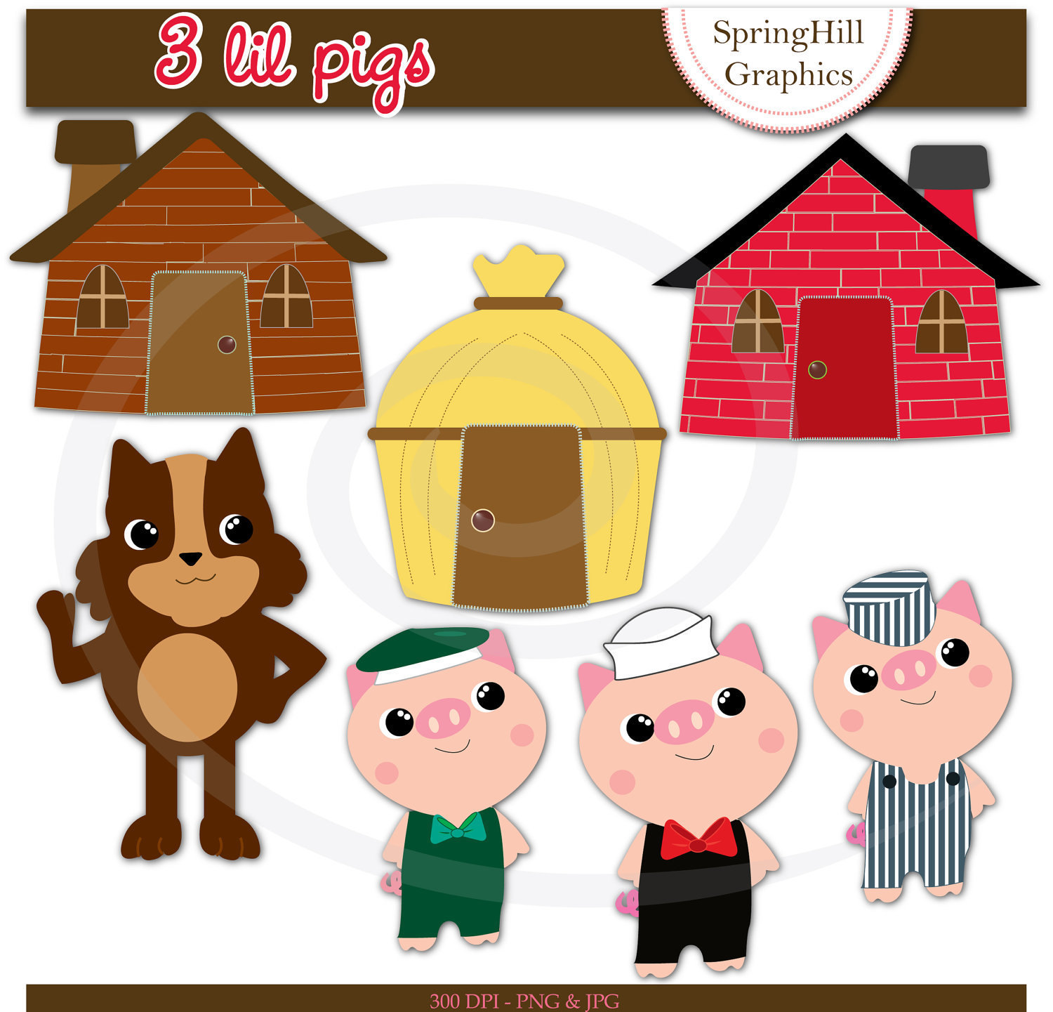 Three Little Pigs Houses Clipart.