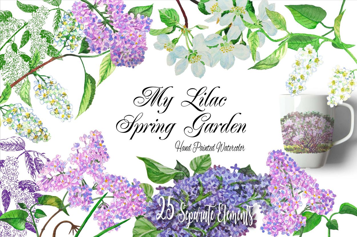 Lilac Spring Garden Clipart.