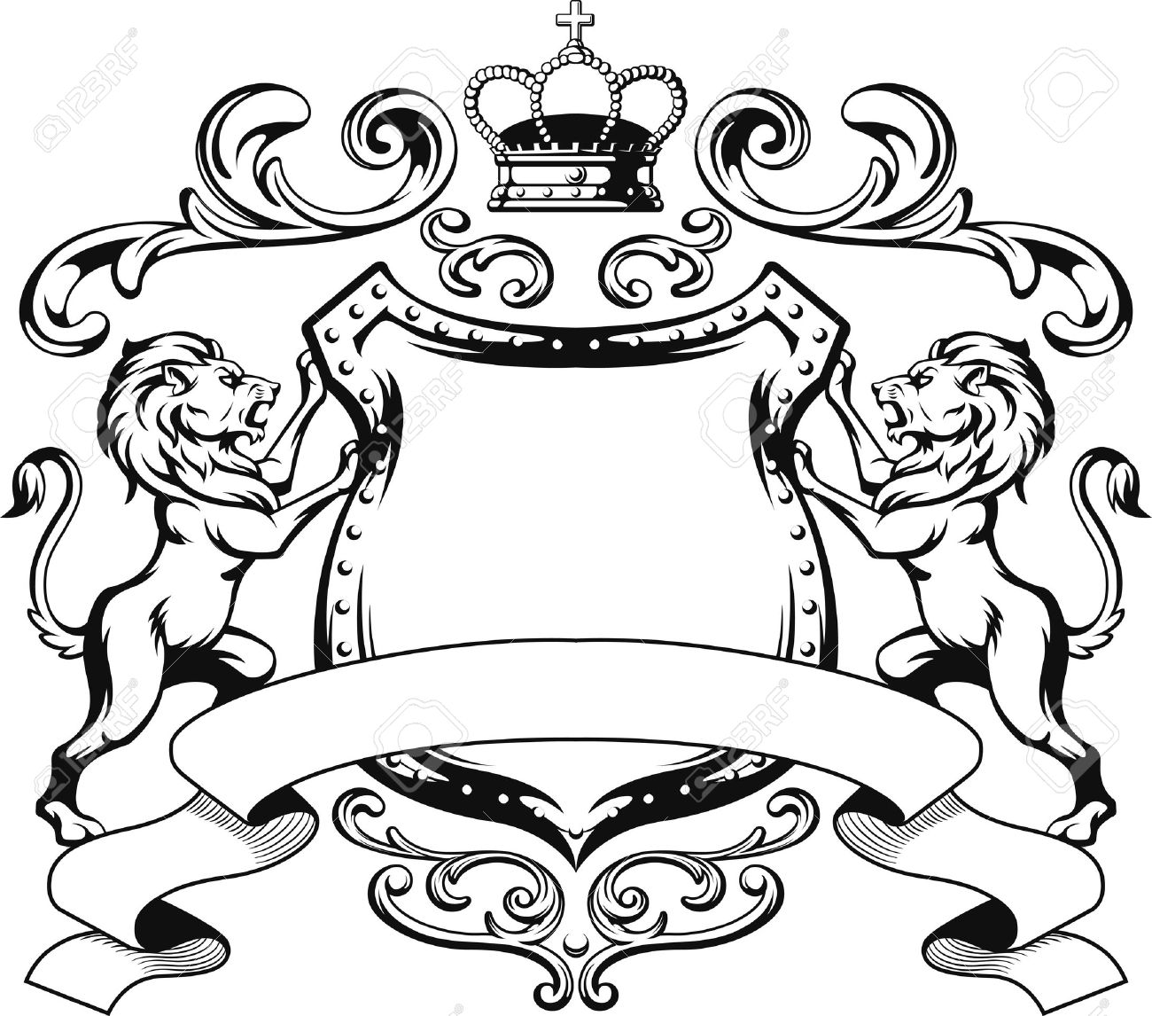 Heraldic Lion Shield Crest Silhouette.