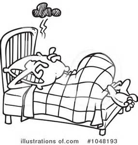 Line Art of Little Girl Napping Free Clip Art, Sleeping in Bed.