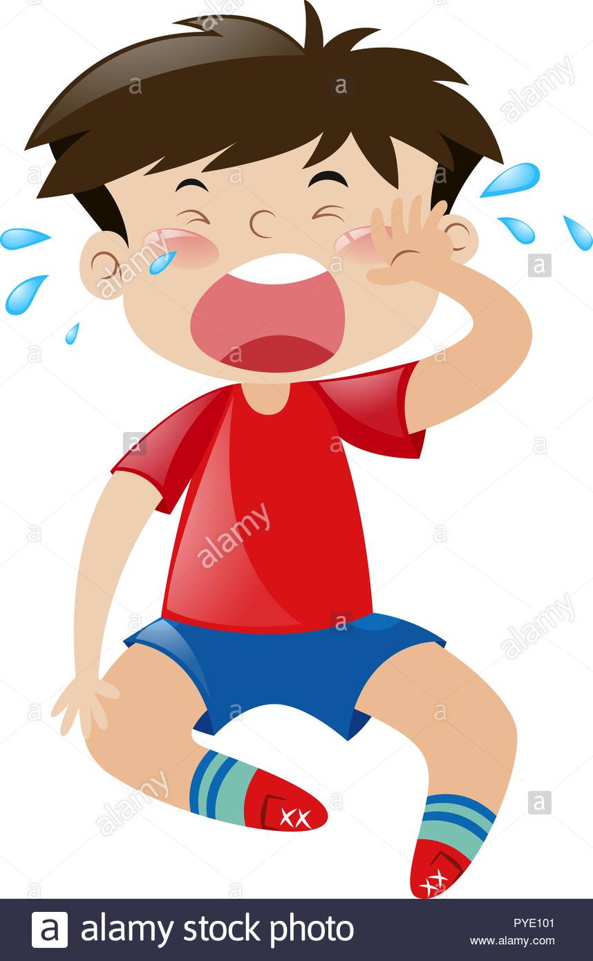 Little boy in red shirt crying illustration Stock Vector Art.