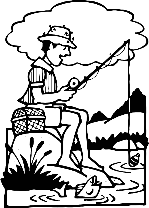 Little Girl Fishing Clipart Black And White.