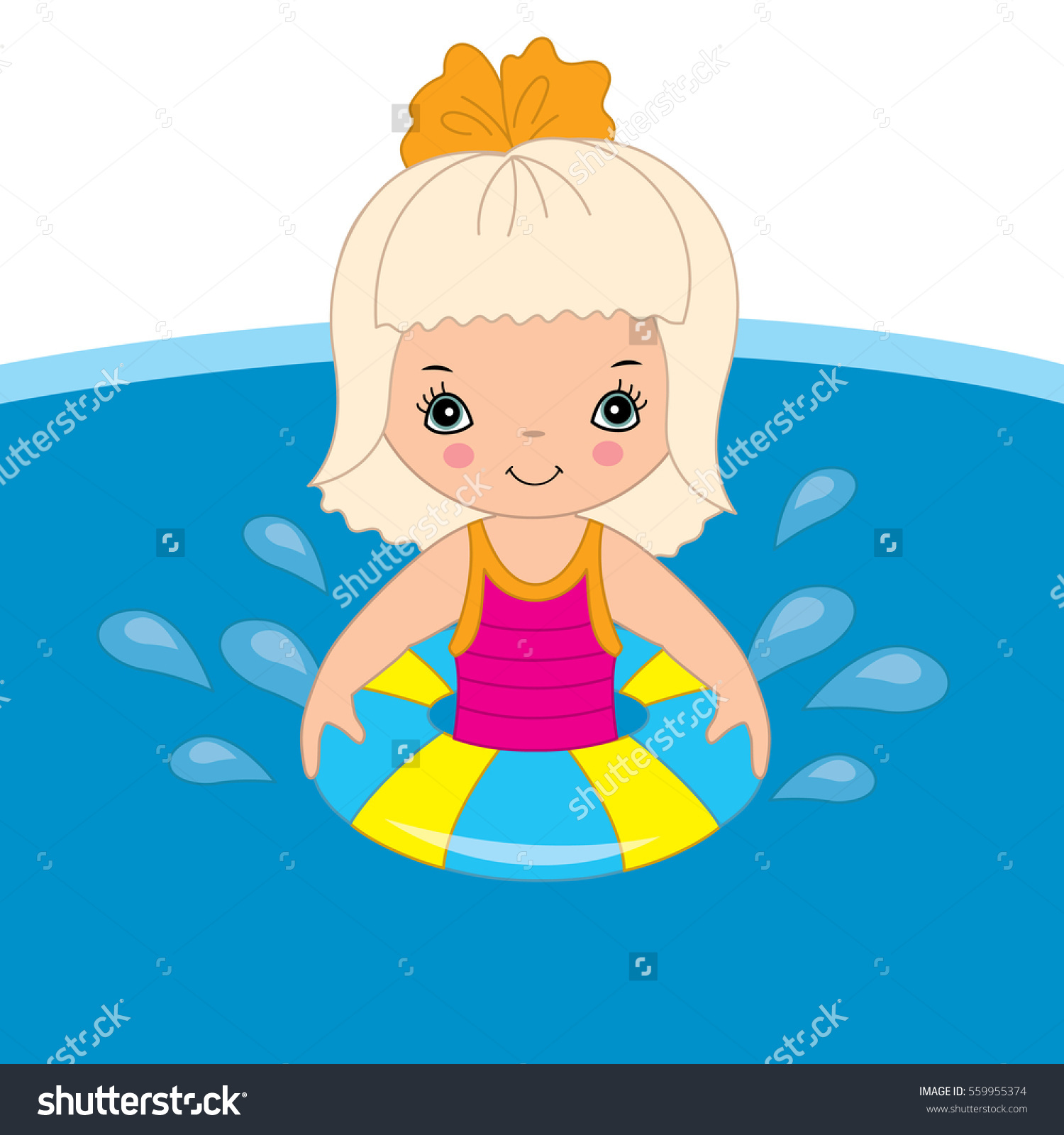 Vector Little Girl Swimming Pool Stock Vector 559955374.