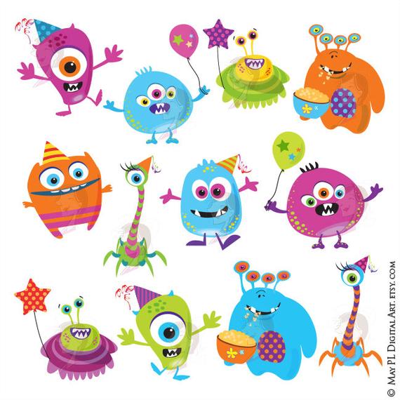 Little Monster Birthday Clipart Cute Monsters Party Silly Funny Png Clip  Art Scrapbook Craft Diy Invitation Printables Decor 10103.