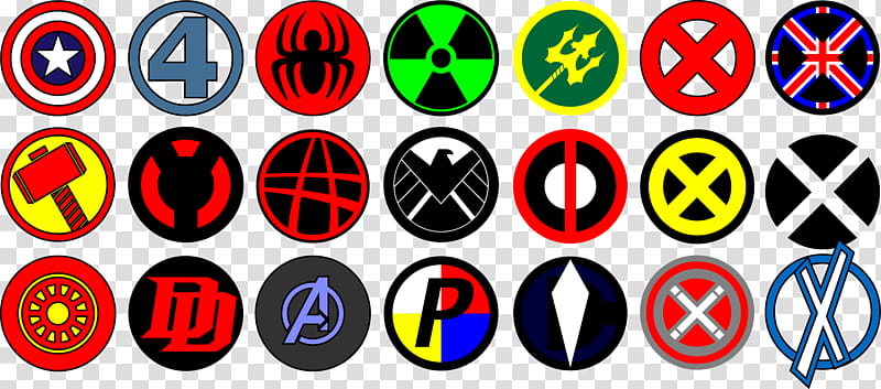 Marvel logos, Marvel super hero logos collage transparent.