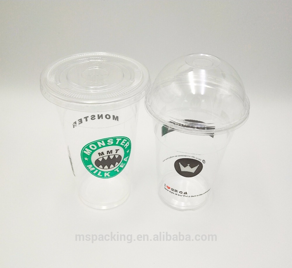 Custom Logo Plastic Cups Beverage Use Pp/pet Disposable Plastic Cup With  Domed/flat Lid.