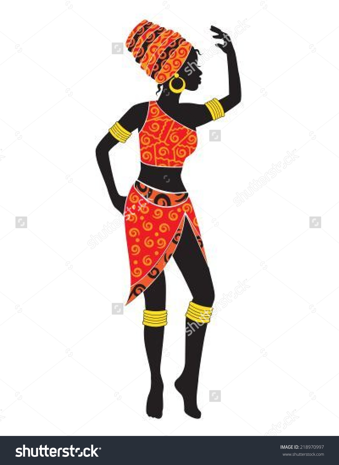 Silhouette Dancing African Woman Scarf Loincloth Stock Vector.