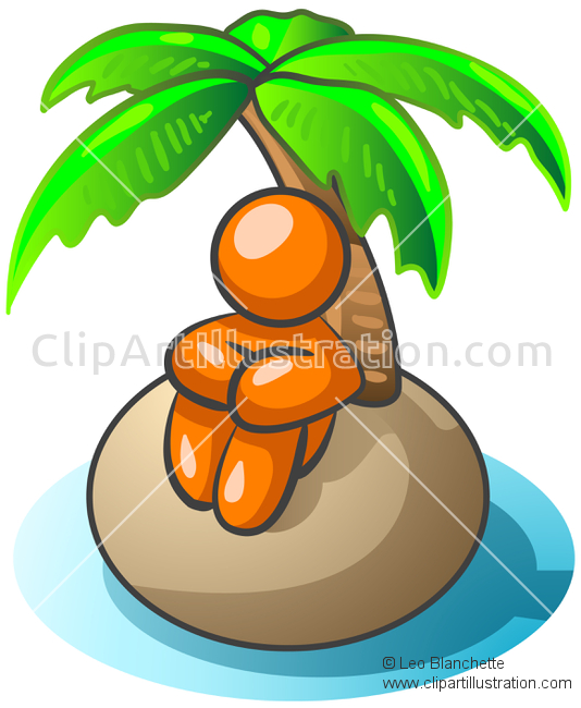 ClipArt Illustration of Lone Orange Man on a Deserted Island with.