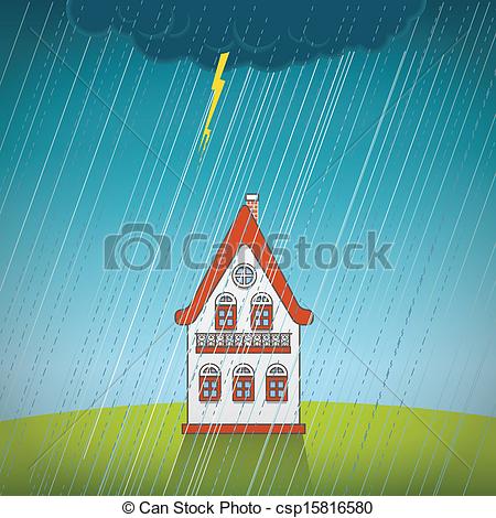 Vector of Vintage lonely house on the rain csp15816580.