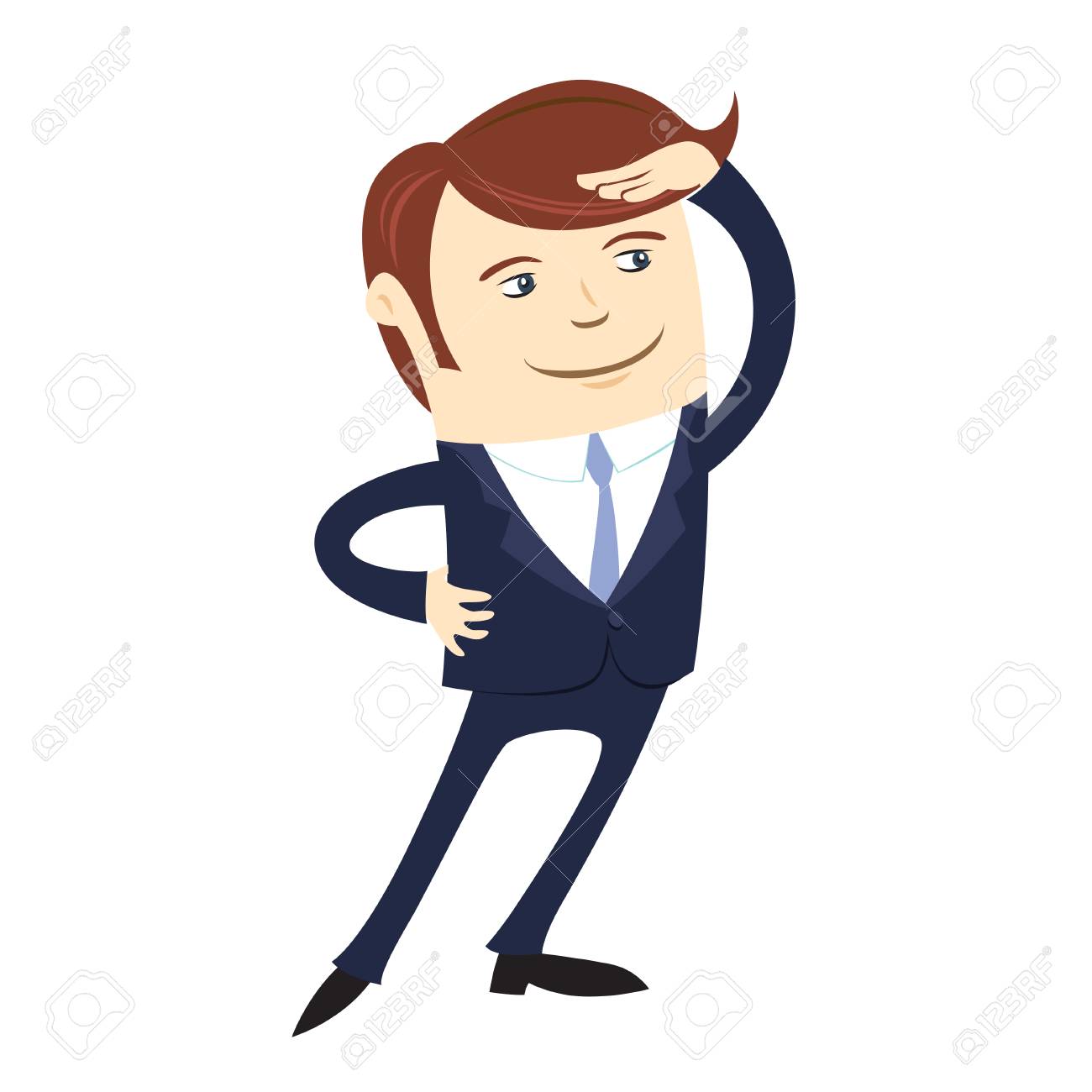 Vector illustration Funny business man wearing suit looking forward.