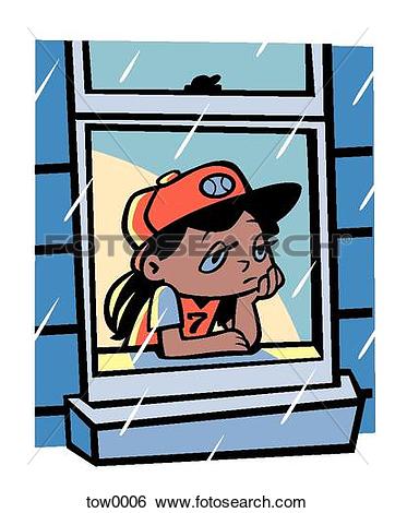 Stock Illustration of sad girl looking out the window tow0006.