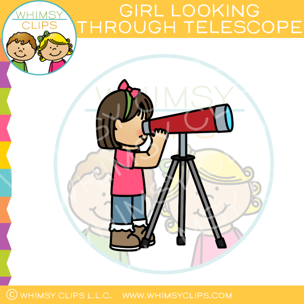 Girl Looking Through Telescope Clip Art.