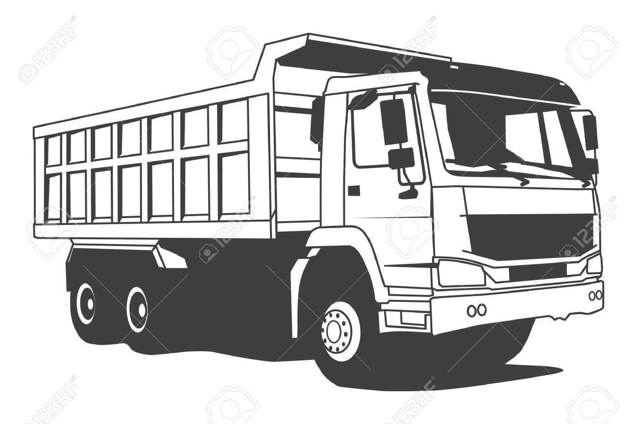 black and white images of belly dump truck and trailers