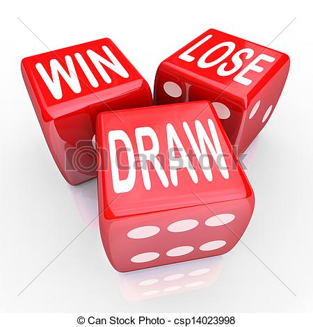 Stock Illustration of Win Lose Draw Words Three 3 Red Dice.