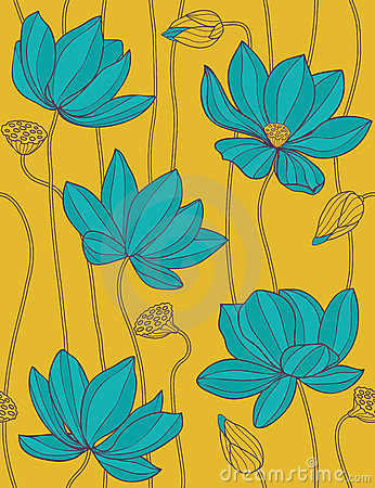 Vector Seamless Pattern With Beautiful Lotus Flower And Colorful.