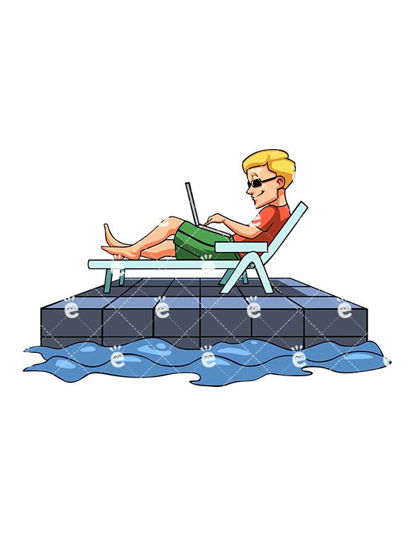 A Man Working From His Laptop While Lounging In A Beach.