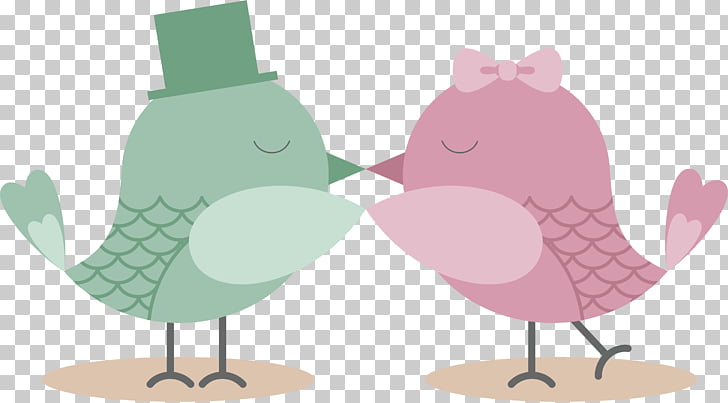 Lovebird Illustration, Love birds, two green and pink birds.