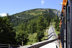 Schneeberg Train Going Up The Mountain In Lower Austria Stock.