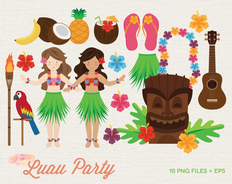 BUY 2 GET 1 FREE Luau Party Clipart.